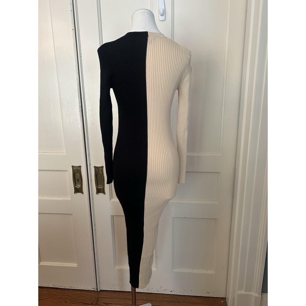 Staud Colorblock Ribbed Knit Button Stretch Midi Dress Womens Size XS Black - Picture 3 of 9